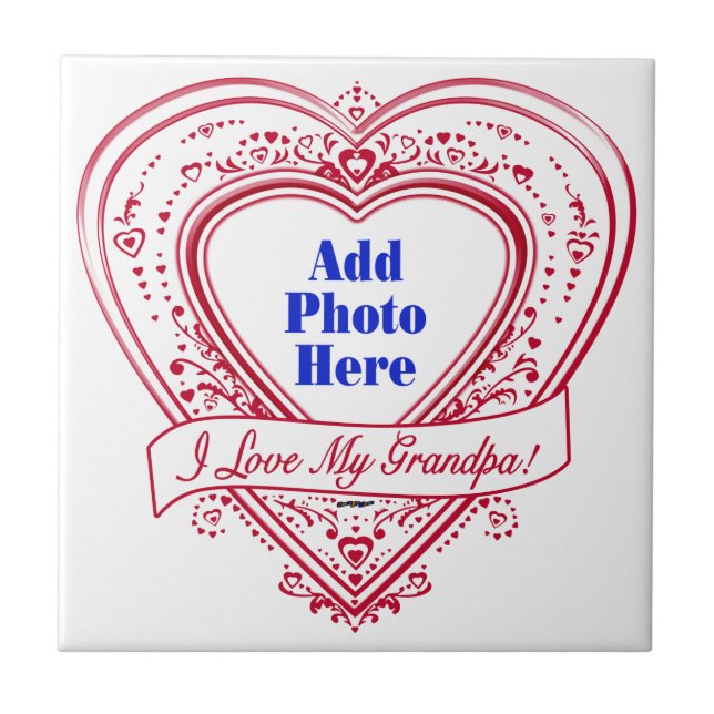 Jag Kärlek Min morfar! Photo Red Hearts Kakelplatta (Framsidan)
