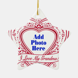Jag Kärlek Min mormor! Photo Red Hearts Julgransprydnad Keramik