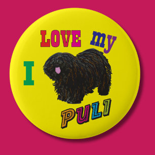 Jag kärlek min Puli hund pin-bricka Knapp