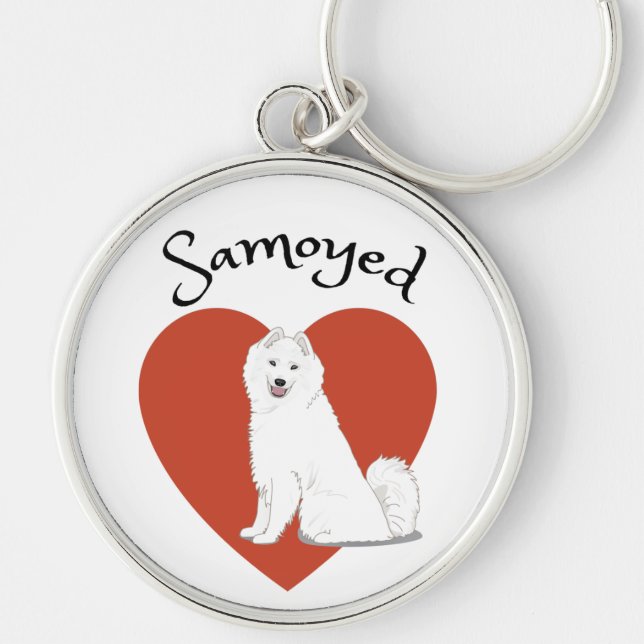 Jag kärlek min Samoyed! Rund Silverfärgad Nyckelring (Framsidan)