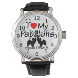 Jag Kärlek min två papillon Hundar Watch Armbandsur