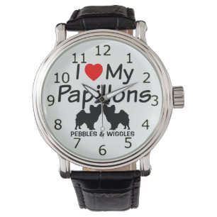Jag Kärlek min två papillon Hundar Watch Armbandsur