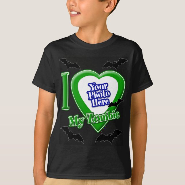 Jag Kärlek min Zombie med ditt foto med Fladdermös T Shirt (Framsida)