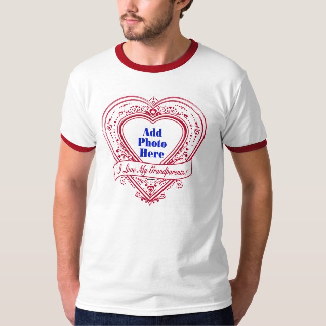 Jag Kärlek Mina morföräldrar! Photo Red Hearts Tee (Framsida)