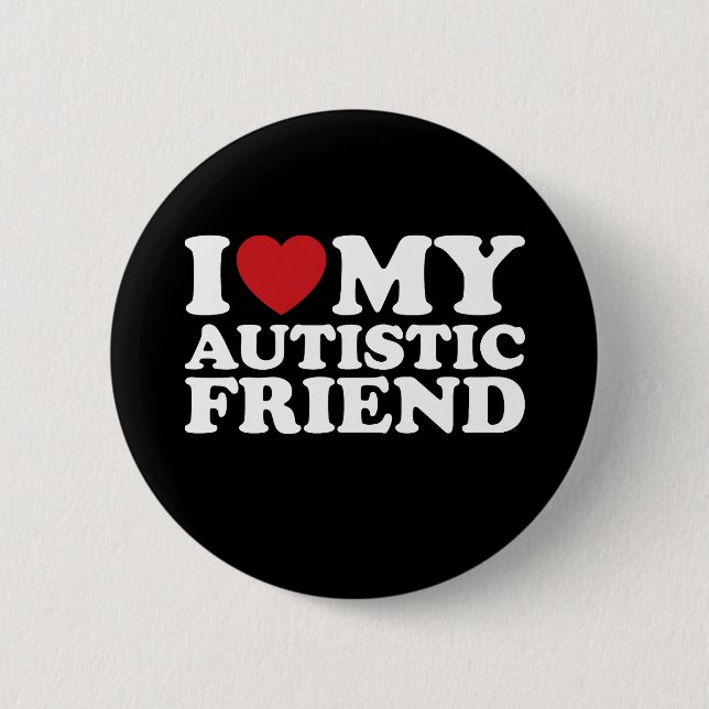Jag Kärlek mitt autistiska friend Autism Heart Knapp (Framsida)