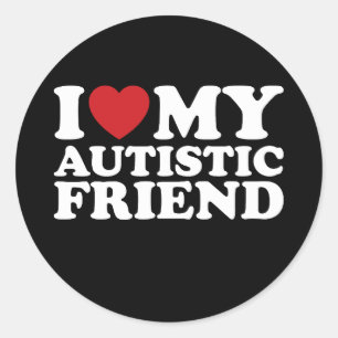 Jag Kärlek mitt autistiska friend Autism Heart Runt Klistermärke