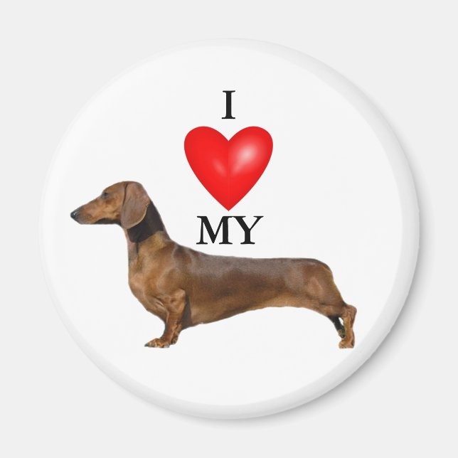 Jag Kärlek mitt Dachshund Red Heart Magnet (Framsidan)