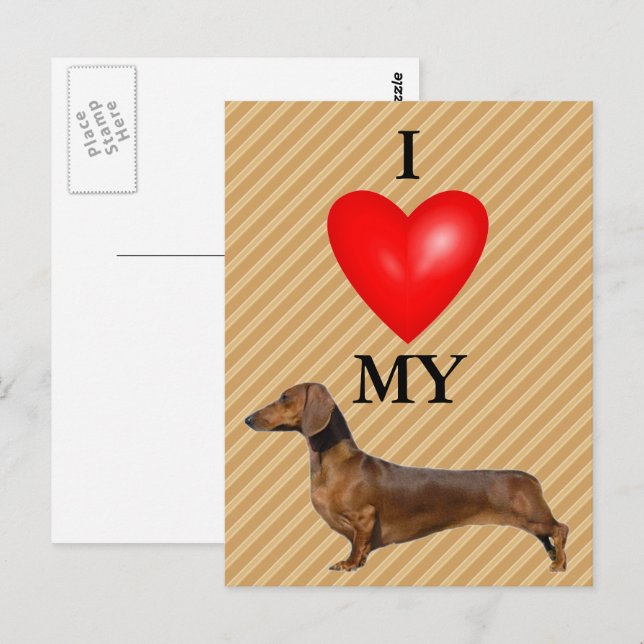 Jag Kärlek mitt Dachshund Red Heart Vykort (Fram/baksida)