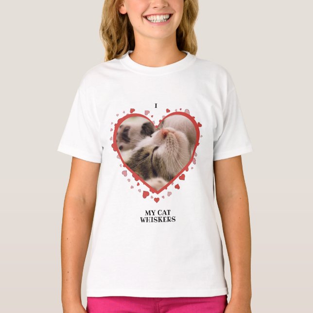 Jag Kärlek mitt hjärta med Pet Photo och Namn Whit T Shirt (Framsida)