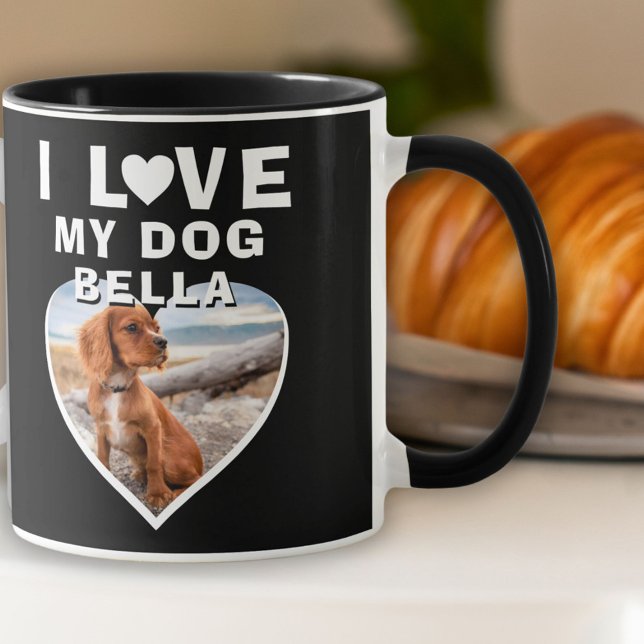 Jag kärlek mitt Hund Heart Photo Hund Namn Black Mugg (Skapare uppladdad)