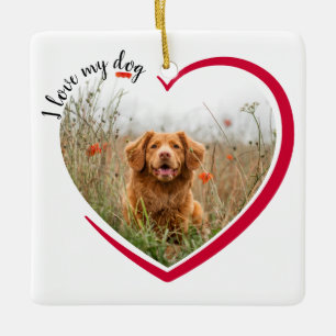 Jag Kärlek mitt Hund Heart Photo Julgransprydnad Keramik