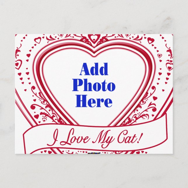 Jag Kärlek mitt katt! Photo Red Hearts Vykort (Framsida)