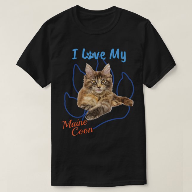 Jag Kärlek mitt maine Coon Best Cat Lover Paw Prin T Shirt (Design framsida)