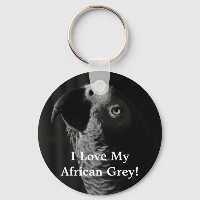 Jag Kärlek My African Grått! Parrot Keychain Nyckelring (Framsida)