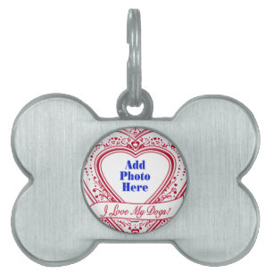 Jag Kärlek My Hundar! Photo Red Hearts Namnbricka Husdjur