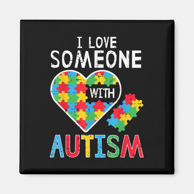 Jag Kärlek någon med autism Awareness Heart Manar  Magnet (Framsidan)