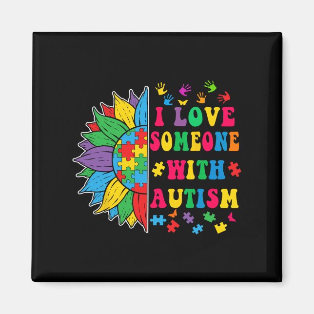 Jag Kärlek någon med autism Cute Solrosautism A Magnet (Framsidan)