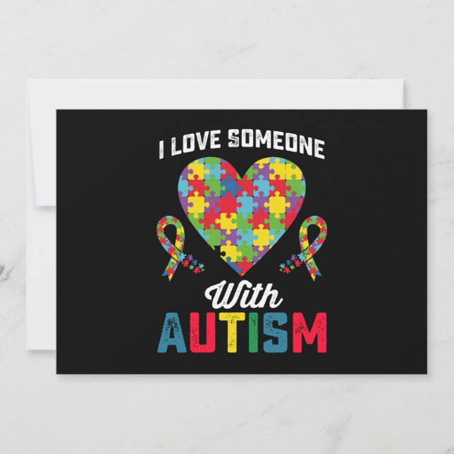 Jag Kärlek någon med autism och medvetenhet Inbjudningar (Framsida)