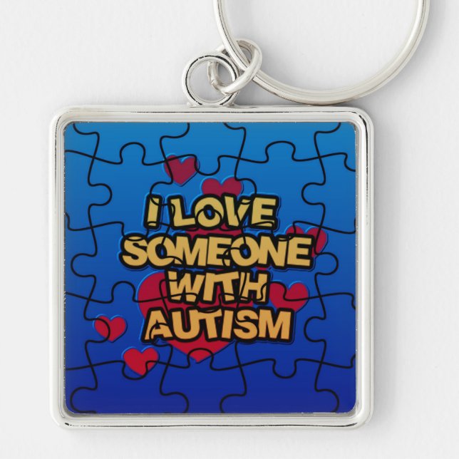 Jag Kärlek någon med Autism Round Nyckelring (Framsidan)