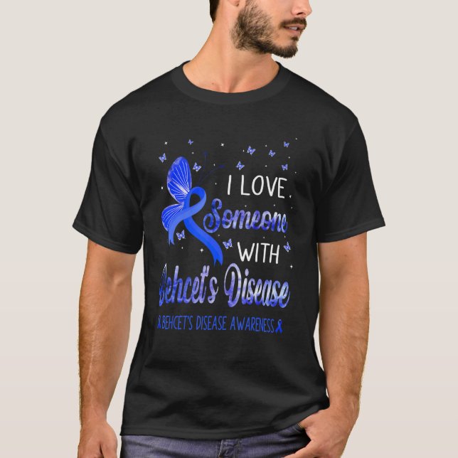 Jag Kärlek någon med Behcets sjukdom Awareness Blu T Shirt (Framsida)