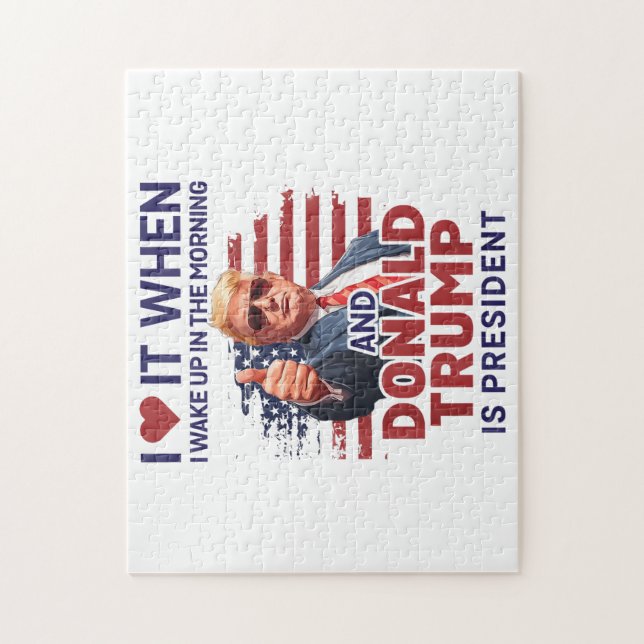 Jag Kärlek när jag vaknar upp och trumpar är presi Pussel (Vertikal)