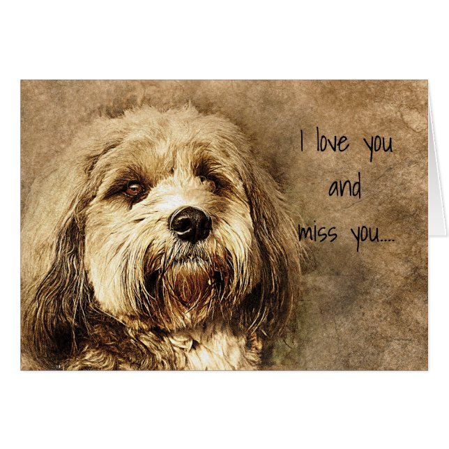 Jag kärlek och jag saknar dig Ledsen Hund Hälsningskort (Framsidan Horizontal)