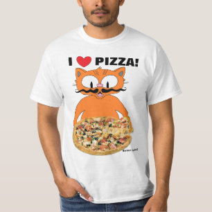 Jag kärlek pizza! Lustigt Cute Tecknad Mustache C T Shirt