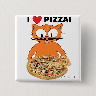 "Jag kärlek pizza!" Mustache Cat Pizza Älskare Knapp