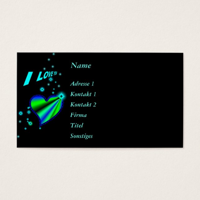 Jag kärlek, Rainbow Heart med stjärnor på svart. Visitkort (Framsidan)
