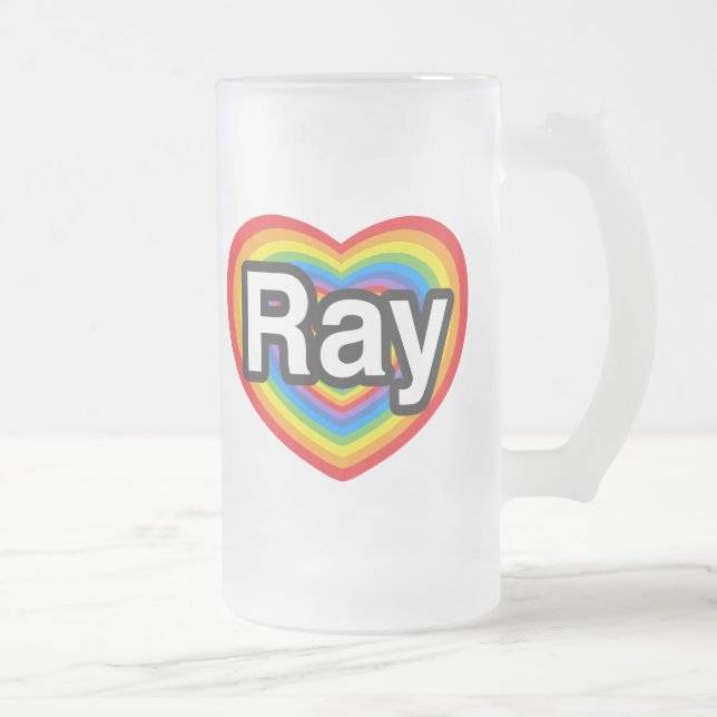 Jag kärlek Ray. Jag kärlekar dig Ray. Hjärta Frostat Ölglas (Höger)