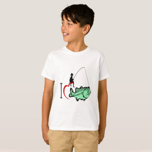 Jag kärlek ska fiska med rött hjärta tee shirt