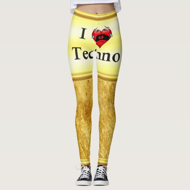 Jag kärlek techno Med ett lustigt rött hjärta sing Leggings (Framsida)