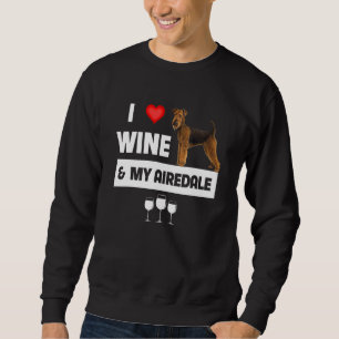 Jag Kärlek Vin och min Airedale Terrier Mamma Papp Lång Ärmad Tröja