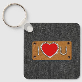 Jag Kärlekar dig. Denim Mönster Valentines Day Gif Nyckelring