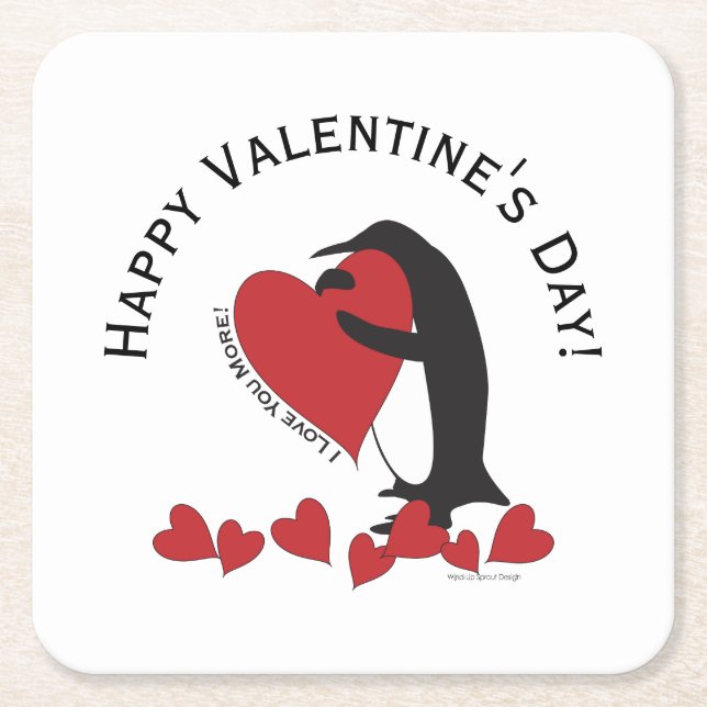 Jag Kärlekar dig mer! - Penguin Hearts Valentine Underlägg Papper Kvadrat (Framsidan)