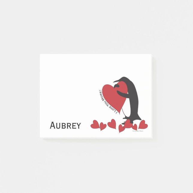 Jag Kärlekar dig mer! Penguin och Red Heart Post-it Block (Framsida)