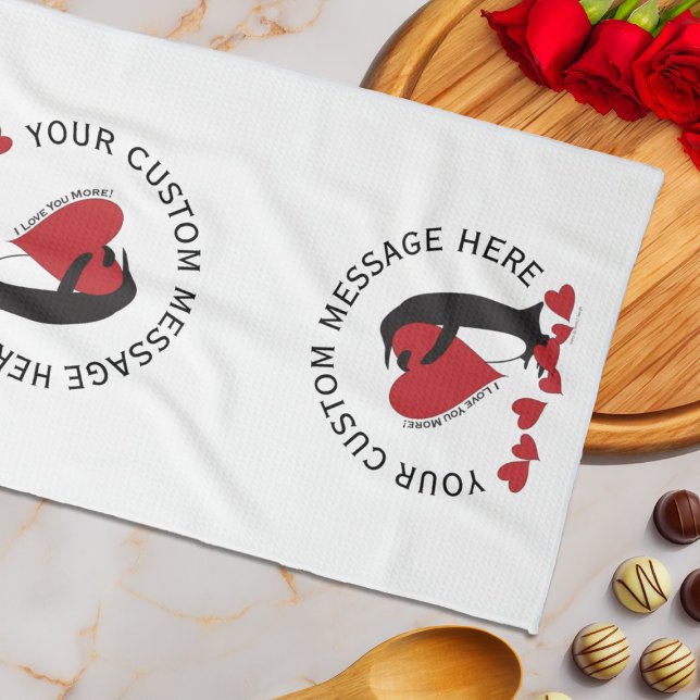 Jag Kärlekar dig mer! Penguin Red Heart Kökshandduk (Skapare uppladdad)
