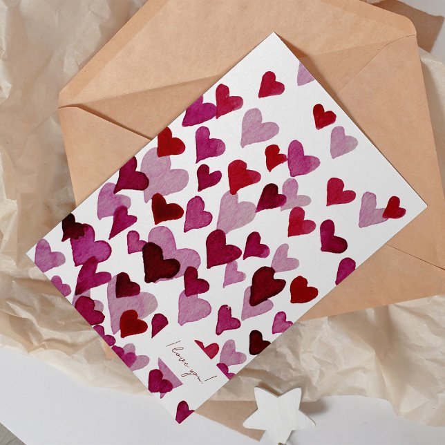 Jag kärlekar dig vattenfärgshjärtan på Alla hjärta Julkort (Skapare uppladdad)