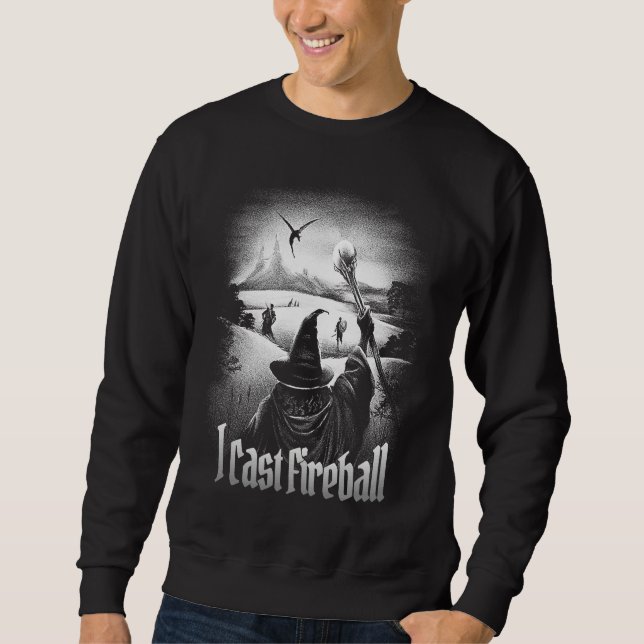 Jag kastar Fireball Fantasy Wizard RPG Klass Bräds Lång Ärmad Tröja (Framsida)