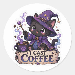 Jag kastar kaffe söt svart katt trollkarl dekal runt klistermärke