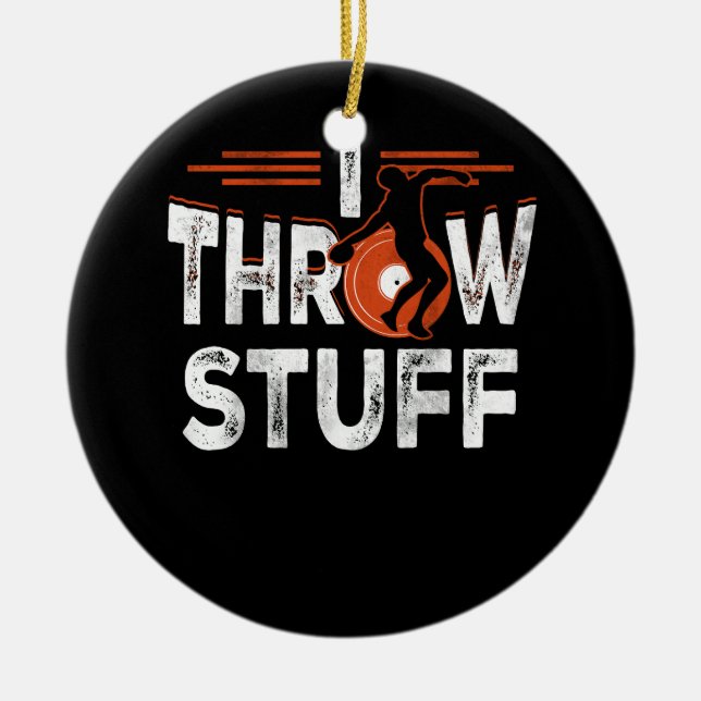 Jag kastar Saker Discus Track and Fält Idrottsman  Julgransprydnad Keramik (Framsidan)