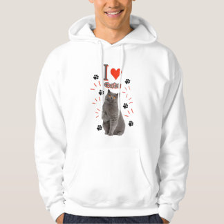 Jag ❤️ Katter – Sött Katt & Tassavtryck Design Hoodie
