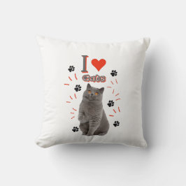 Jag ❤️ Katter – Sött Katt & Tassavtryck Design Kudde