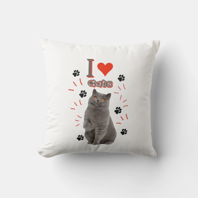 Jag ❤️ Katter – Sött Katt & Tassavtryck Design Kudde (Framsida)