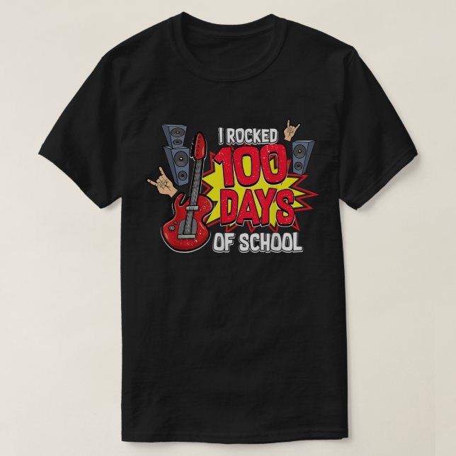 Jag klarade 100 skoldagar Gitarrälskare Musik 100 T Shirt (Design framsida)