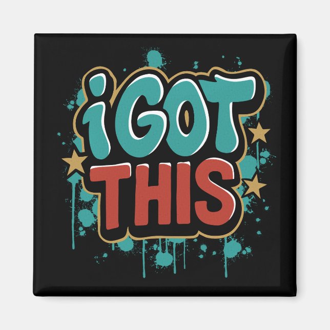 JAG KLARAR DET Graffiti Stil Motiverande Typografi Magnet (Framsidan)