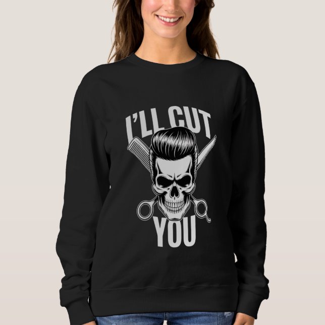 Jag Klipper Dig Barberare Dödskalle Sax Kam Hår T Shirt (Framsida)