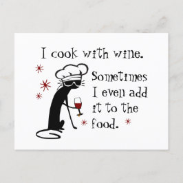 Jag kokar med Vin Funny Quote med katt Vykort