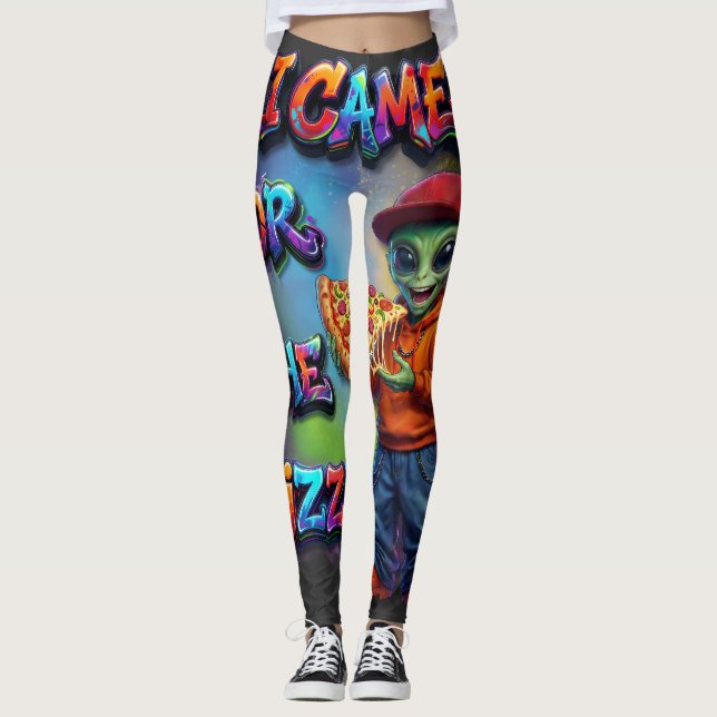Jag Kom För Pizzan Rolig Alien Matdesign Leggings (Framsida)
