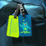 Jag kom i roligten för fredsbarn.. utlännings-ID-b Bagagebricka<br><div class="desc">Bagageetikett för sött utomjordingsmonster i akvblått grönt. Läser kom i fred. Sarah Trett designad för min lilla säng.</div>